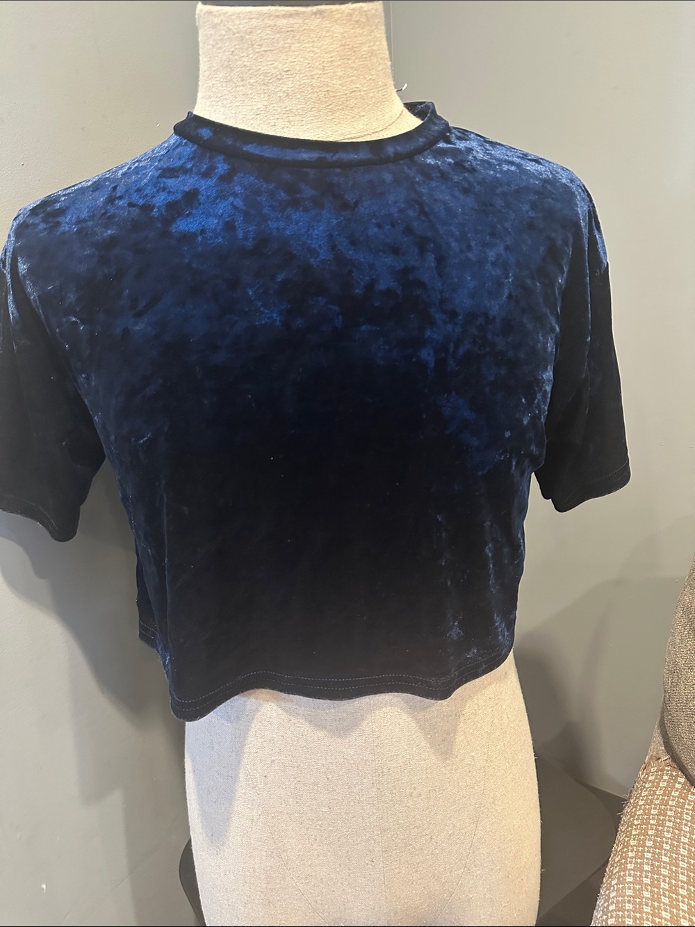 Urban Outfitters Velvet Crop Top - Deep Navy